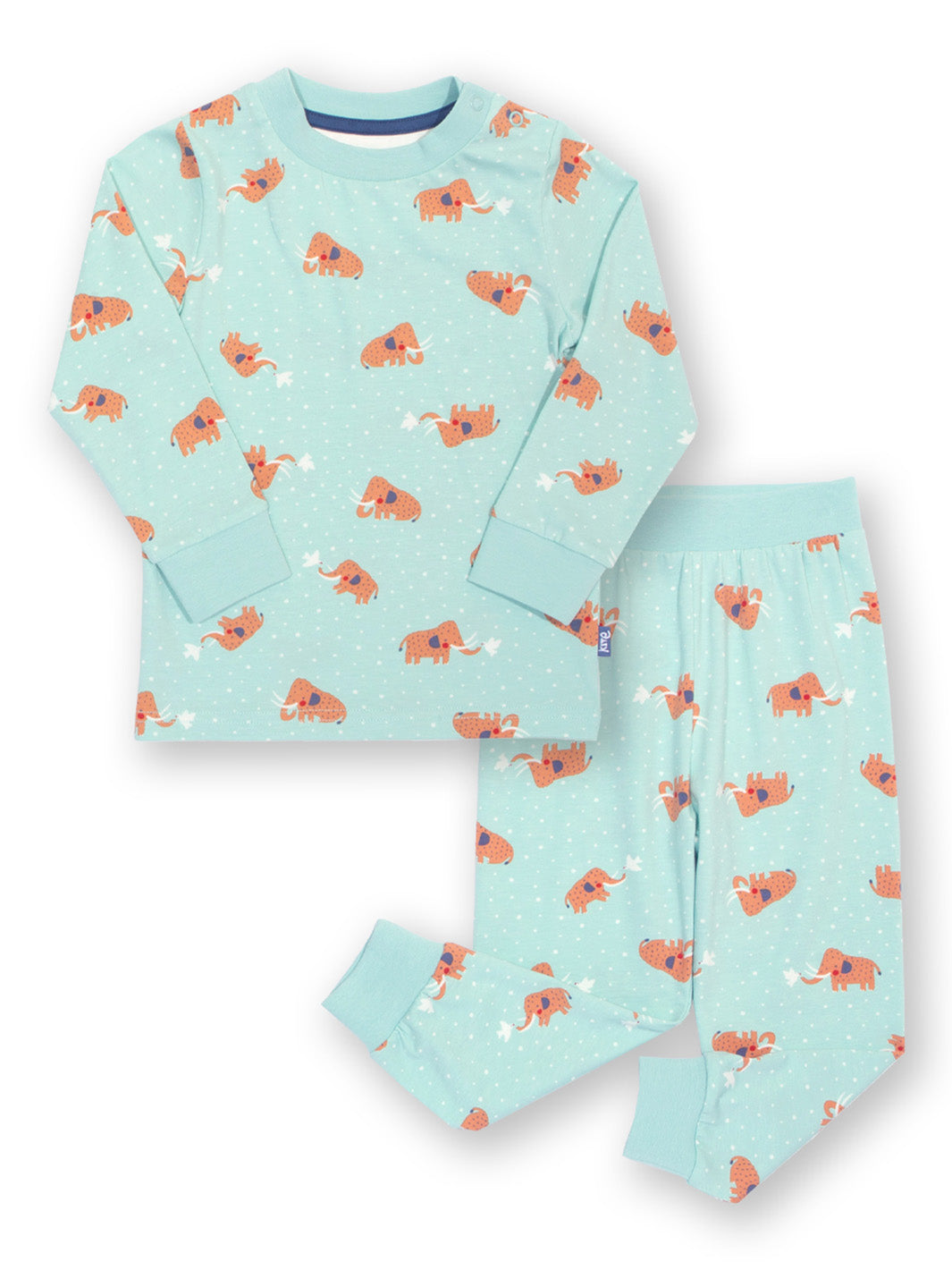 Children's pajama set with mammoth pattern on a light blue background